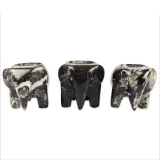 Marble 3" Elephant Tea-Light Holders — black elephants