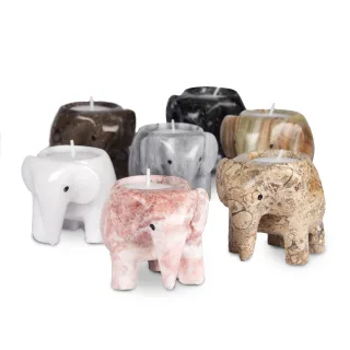 Marble 3" Elephant Tea-Light Holders — 3 marble elephant tea light holder group