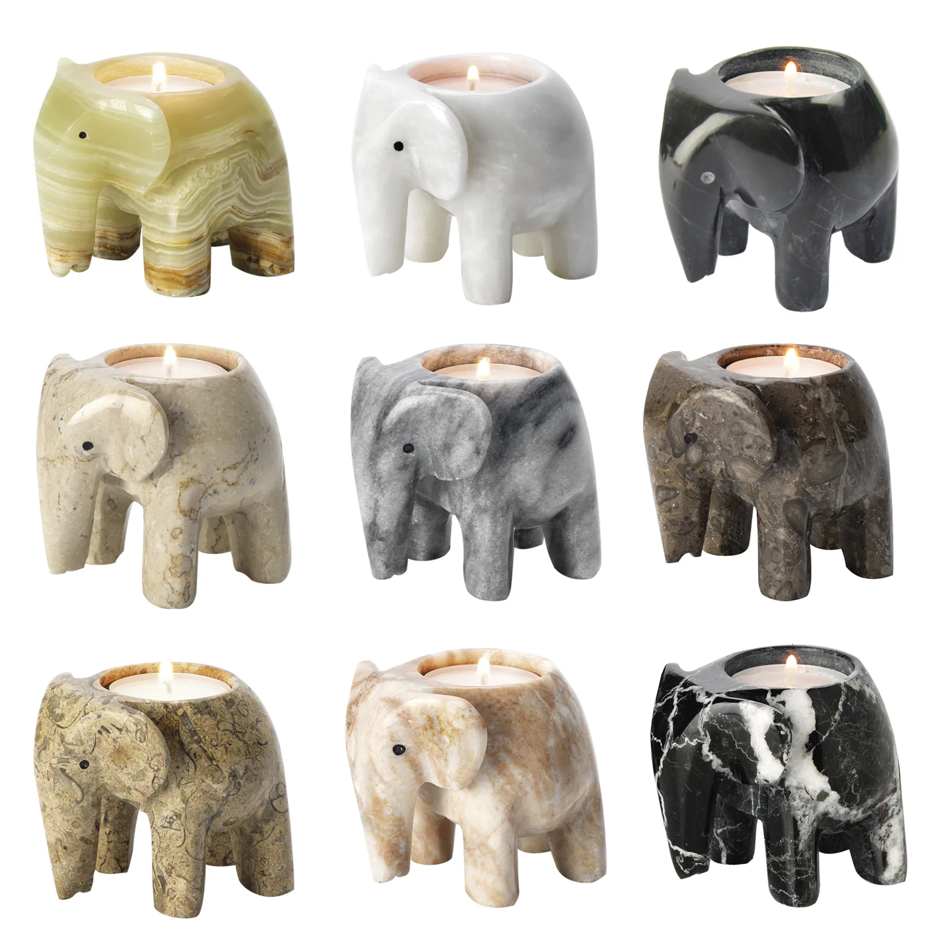 Marble 3" Elephant Tea-Light Holders