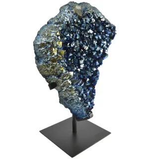 Blue Coated Amethyst Druze on Metal Base- 40% Off — side