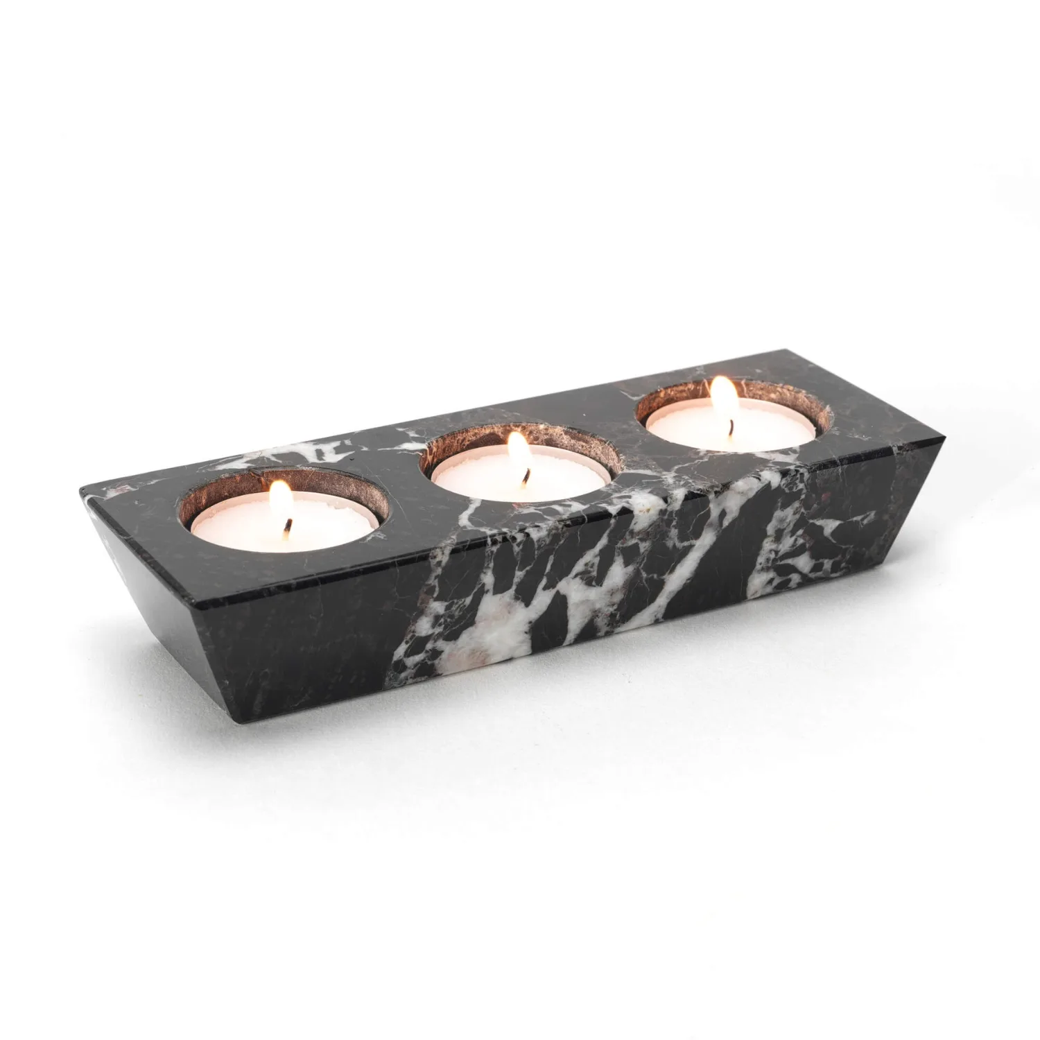 3-Hole Tea-Light Holder Black Marble
