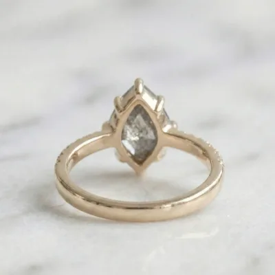 1.25 Ct Salt and Pepper Step Cut Marquise Grey Color Solitaire Diamond Pave Setting 10K Yellow Gold Art Deco Engagement - Wedding Or Promise Ring
