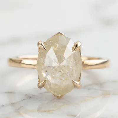 2.33 CT Salt and Pepper Step Cut Marquise Shape Solitaire Diamond 14K Yellow Gold Four Prong Setting Engagement Or Wedding Ring Gift For Her