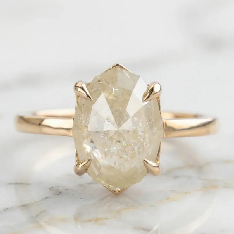 2.33 CT Salt and Pepper Step Cut Marquise Shape Solitaire Diamond 14K Yellow Gold Four Prong Setting Engagement Or Wedding Ring Gift For Her