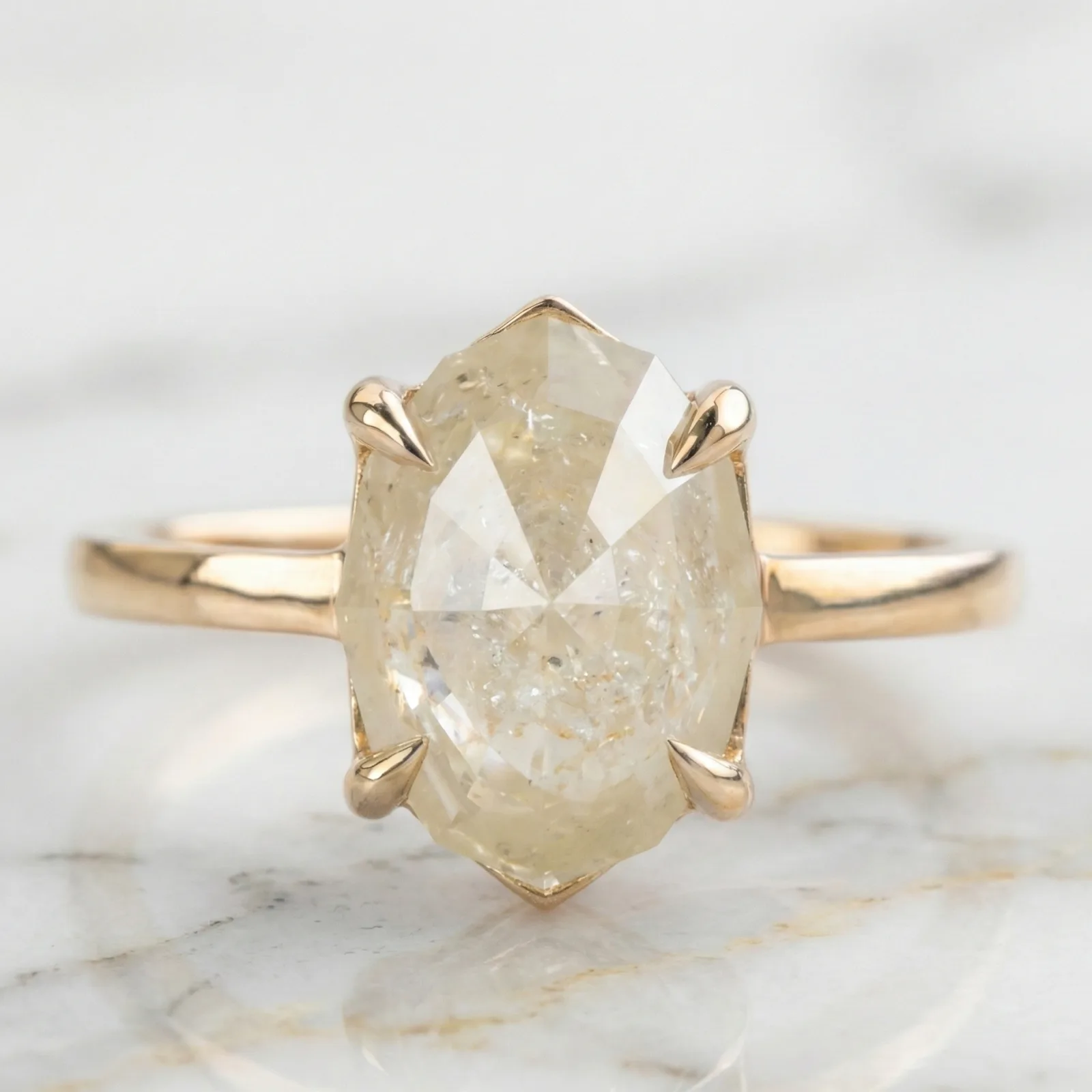 2.33 CT Salt and Pepper Step Cut Marquise Shape Solitaire Diamond 14K Yellow Gold Four Prong Setting Engagement Or Wedding Ring Gift For Her