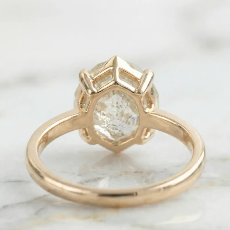 2.33 CT Salt and Pepper Step Cut Marquise Shape Solitaire Diamond 14K Yellow Gold Four Prong Setting Engagement Or Wedding Ring Gift For Her