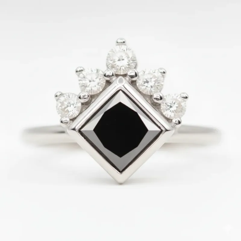 3.25 Ct Natural Black Princess Diamond 14k Gold Bezel Set Art Deco Crown Engament & Wedding Ring Gift For Her