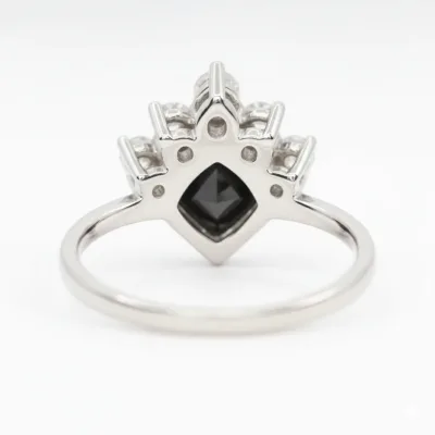 3.25 Ct Natural Black Princess Diamond 14k Gold Bezel Set Art Deco Crown Engament & Wedding Ring Gift For Her