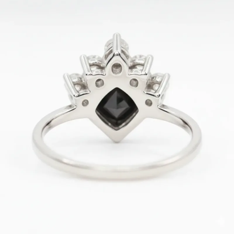3.25 Ct Natural Black Princess Diamond 14k Gold Bezel Set Art Deco Crown Engament & Wedding Ring Gift For Her