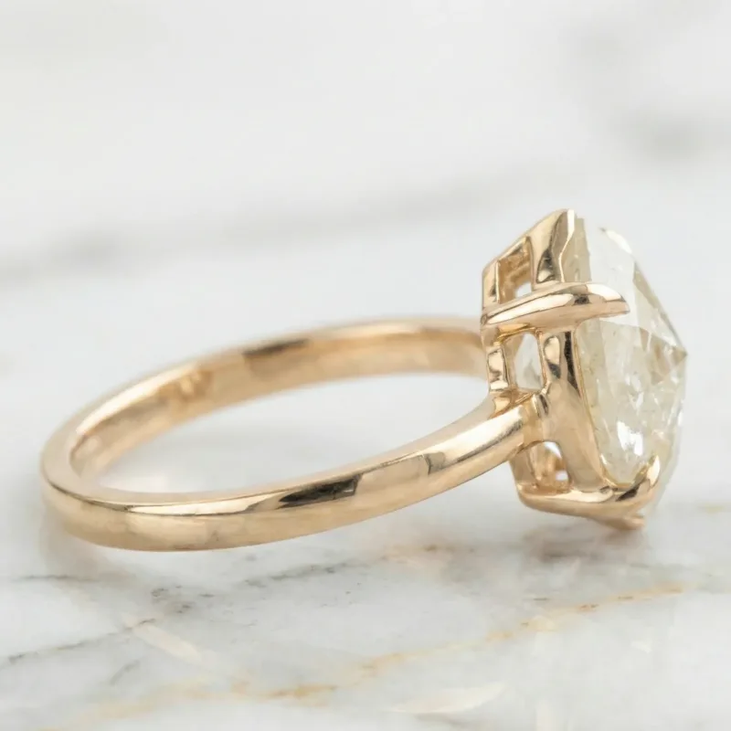 2.33 CT Salt and Pepper Step Cut Marquise Shape Solitaire Diamond 14K Yellow Gold Four Prong Setting Engagement Or Wedding Ring Gift For Her