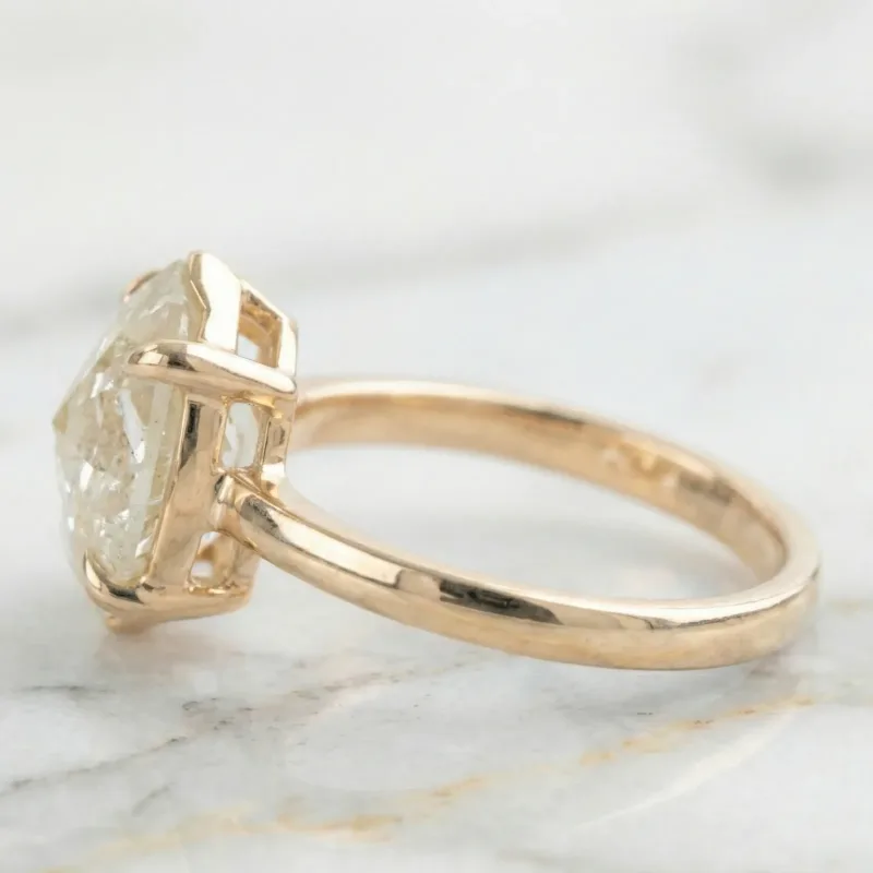 2.33 CT Salt and Pepper Step Cut Marquise Shape Solitaire Diamond 14K Yellow Gold Four Prong Setting Engagement Or Wedding Ring Gift For Her