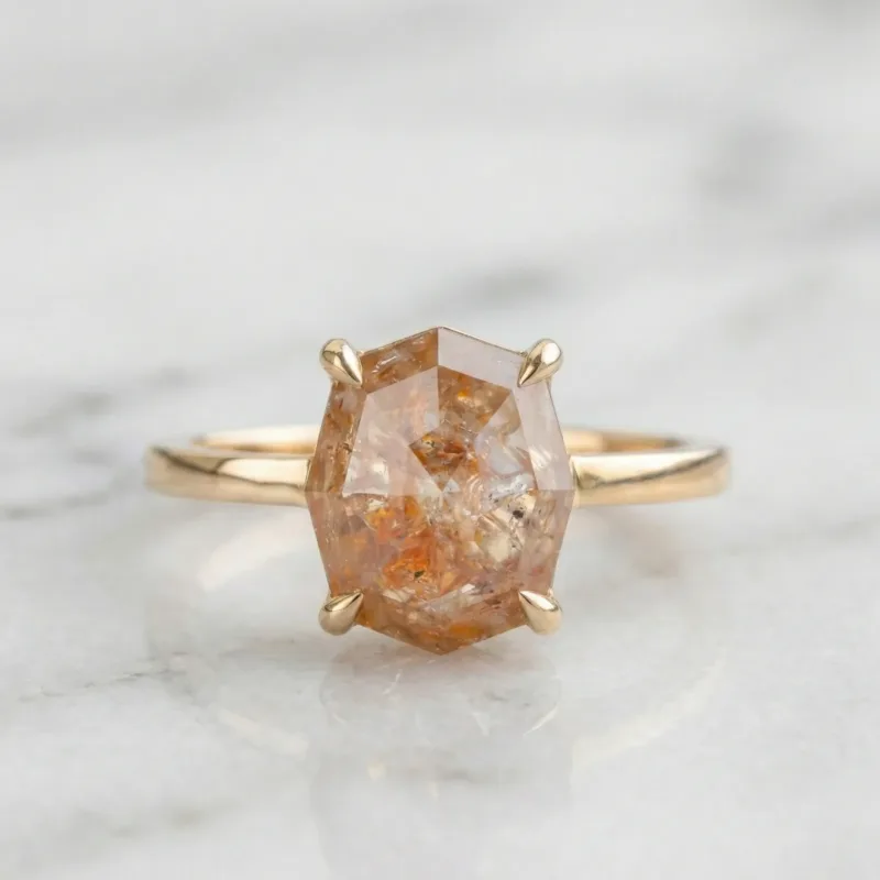 1.50 CT Champagne Step Cut Cushion Diamond Ring, Unique Cushion Cut Engagement Ring, 14K Gold Solitaire Ring, Proposal Ring for Her