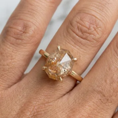1.50 CT Champagne Step Cut Cushion Diamond Ring, Unique Cushion Cut Engagement Ring, 14K Gold Solitaire Ring, Proposal Ring for Her