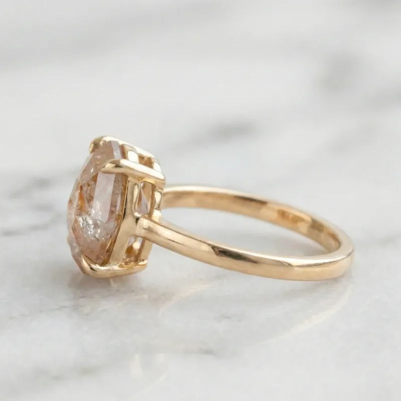 1.50 CT Champagne Step Cut Cushion Diamond Ring, Unique Cushion Cut Engagement Ring, 14K Gold Solitaire Ring, Proposal Ring for Her