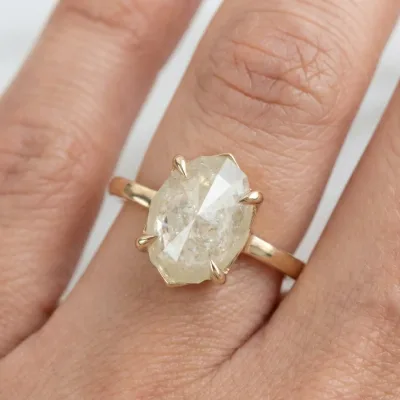 2.33 CT Salt and Pepper Step Cut Marquise Shape Solitaire Diamond 14K Yellow Gold Four Prong Setting Engagement Or Wedding Ring Gift For Her