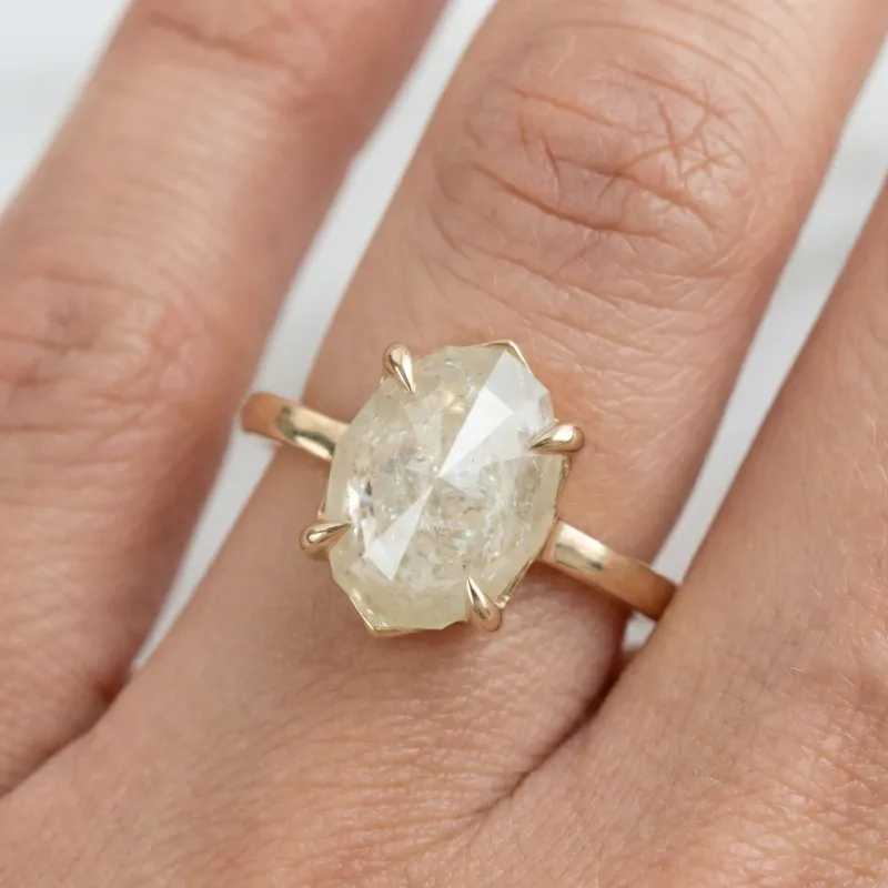 2.33 CT Salt and Pepper Step Cut Marquise Shape Solitaire Diamond 14K Yellow Gold Four Prong Setting Engagement Or Wedding Ring Gift For Her